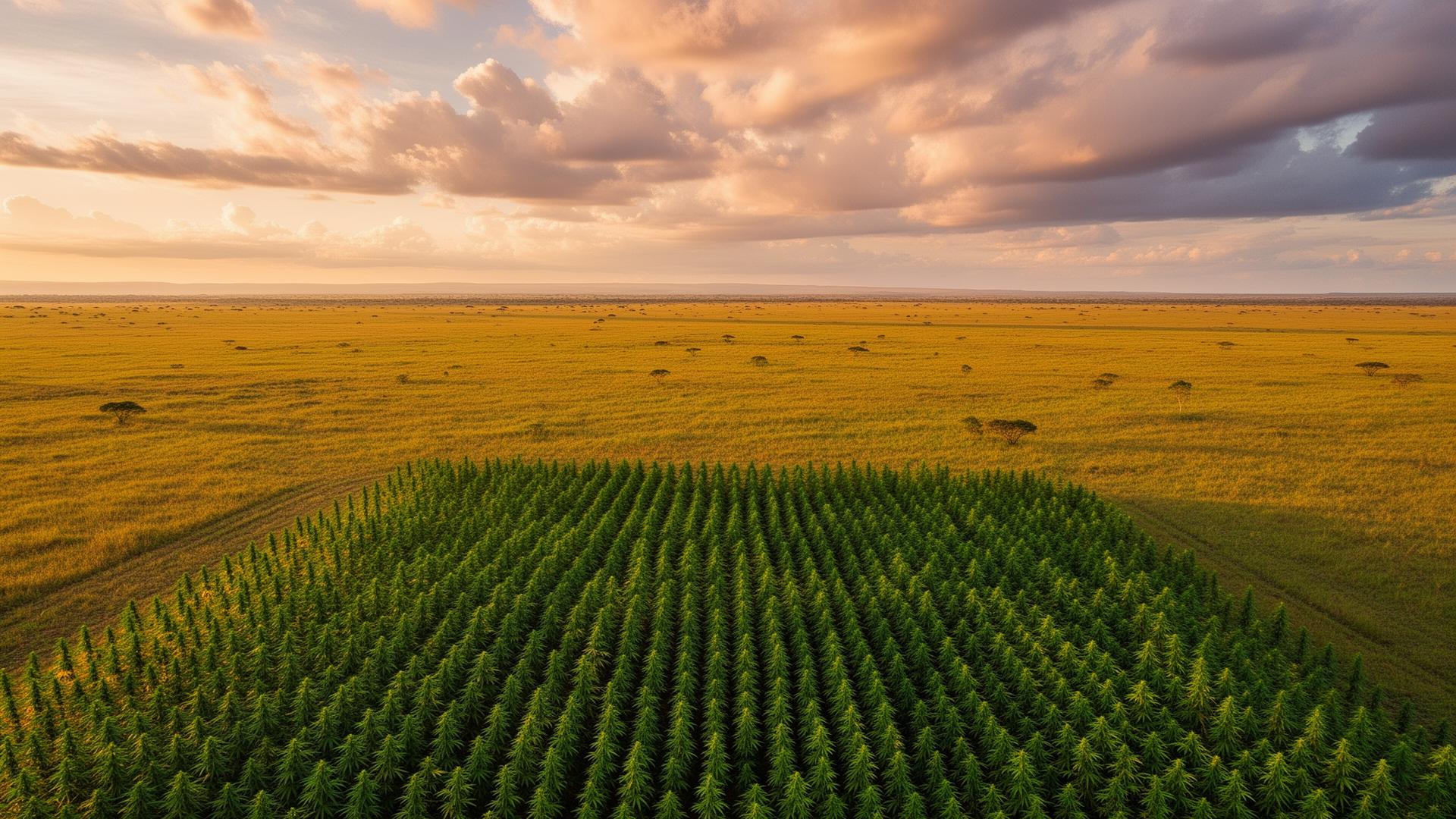 Aerial view of Orinoquía savanna with hemp cultivation